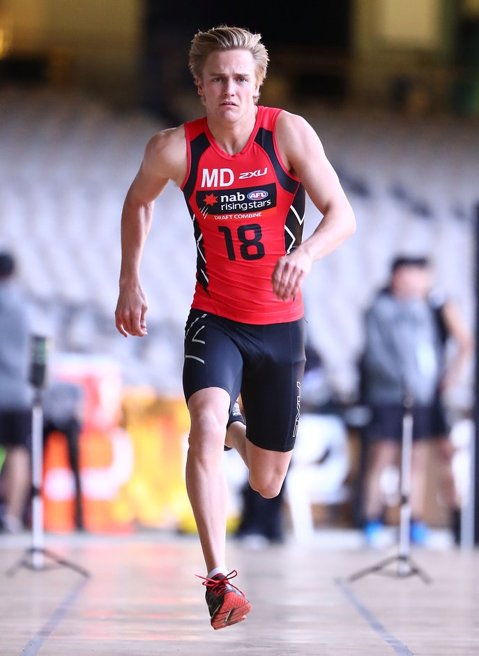 AFL 2016 Media - Draft Combine Day 3 MELBOURNE, AUSTRALIA - OCTOBER 08: Harry Morrison runs in the Fitness Assessment No.3 – Repeat Sprint Test during the NAB AFL Draft Combine at Etihad Stadium on October 08, 2016 in Melbourne, Australia. (Photo by Scott Barbour/AFL Media)